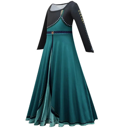 Frozen Coronation Anna Princess Girls Cosplay  Long Sleeve Costume Carnival Party Kids Cloak Clothes Birthday Print Dress
