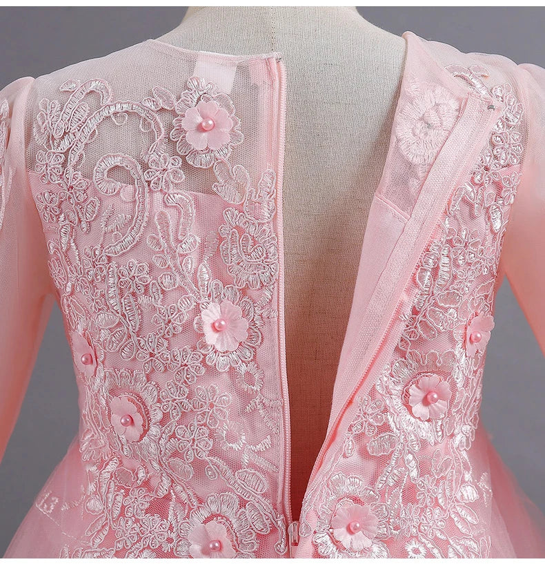 New Slim short sleeve fashion girls dress 3-12 years old Fluffy white wedding Sweet Princess dress lace