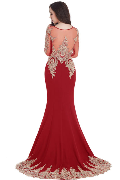 Prom Dresses Women Beading Long Sleeve Backless Elegant Lace Applique Formal Evening Party Gown For Bride Robe De Soirée