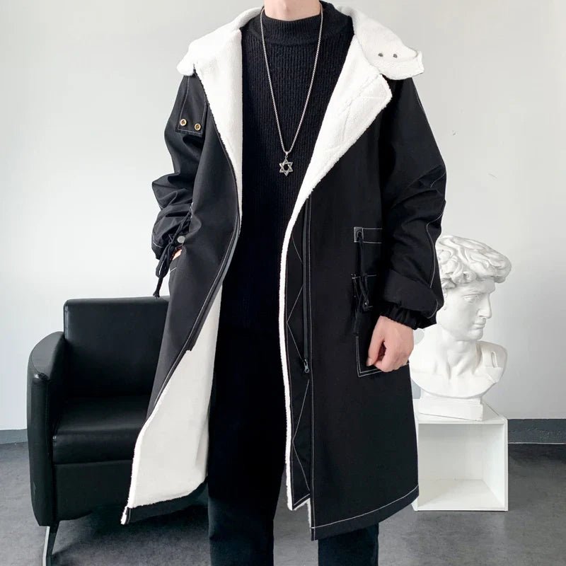 2025 Casaco de Inverno Masculino Grosso com Capuz de Alta Qualidade Trench Coat Masculino Corta-vento Moda Jaquetas Casuais Hip Hop Streetwear Casaco S-3XL