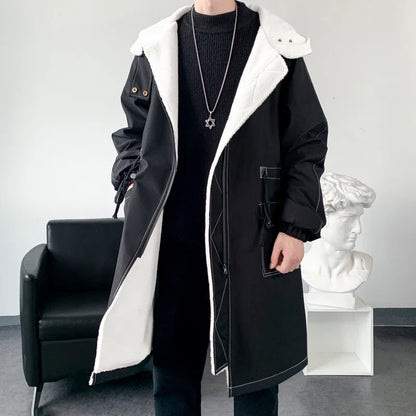 2025 Casaco de Inverno Masculino Grosso com Capuz de Alta Qualidade Trench Coat Masculino Corta-vento Moda Jaquetas Casuais Hip Hop Streetwear Casaco S-3XL