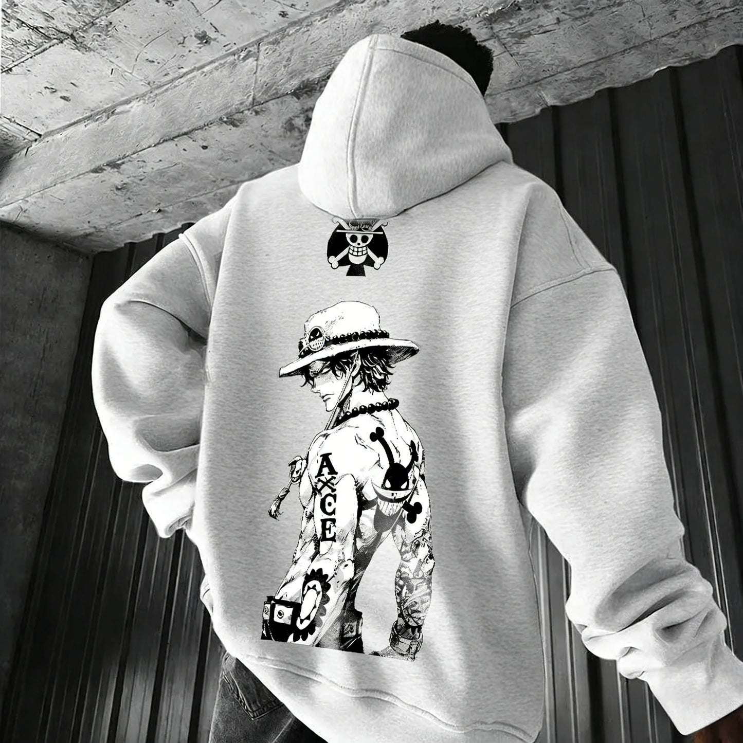 Anime Ace Hand Drawn Printed Hoodie Spring/Autumn New Harajuku Men's and Women's Loose Casual Parent Child Sweater Top