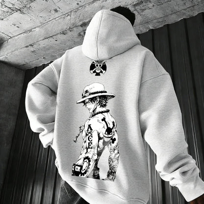 Anime Ace Hand Drawn Printed Hoodie Spring/Autumn New Harajuku Men's and Women's Loose Casual Parent Child Sweater Top