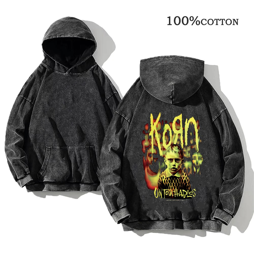 World Tour Hoodies Vintage Washed Men's Sweatshirts Cotton Hip Hop Streetwear Hooded Pullover Loose Y2K Tops
