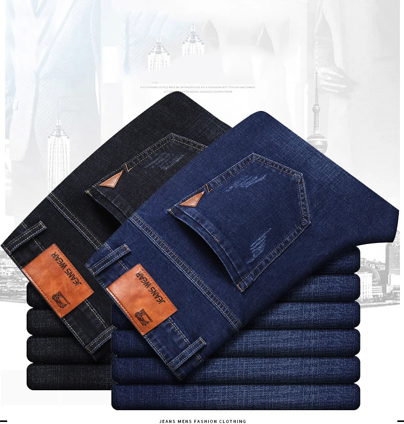 Men's Slim Fashion Denim High Quality Male Pants Elastic Black Blue Leisure Jeans Brand Clothing