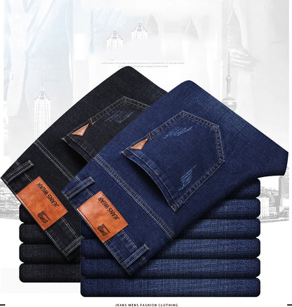 Men's Slim Fashion Denim High Quality Male Pants Elastic Black Blue Leisure Jeans Brand Clothing