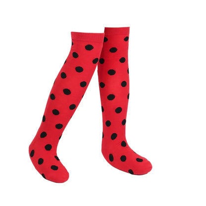 Girl Polka Dot Princess Dress Ladybug Dress Up Fur Ball Headband Black and Red Dress Halloween Cosplay costume Carnival Clothes