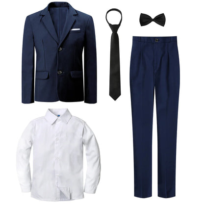 Boys Suit Kids Wedding Tuxedo Easter Birthday Party Gift Formal Perform Outfit Set Pants + Blazer + Dress Shirt + Necktie 4PCS