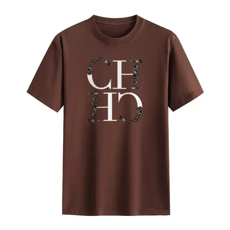 Letter Printed Fashionable Black T-shirt Trendy Streetwear Fashionable Men's and Women's Casual Loose Short Sleeved Top