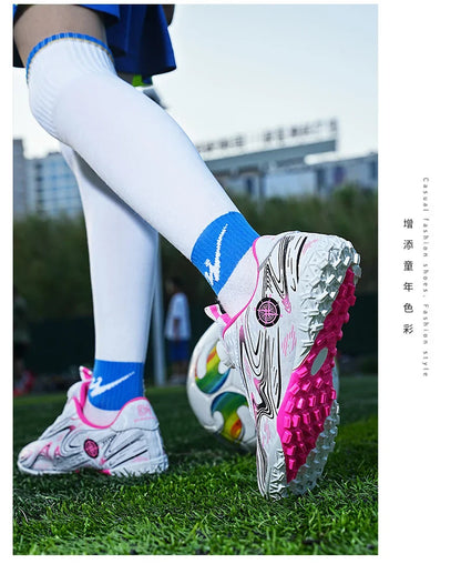 Kids Soccer Cleats Boys Girls Professional Football Shoes FG/TF Grass Training Non-Slip Athletic Sneakers Breathable Comfortable