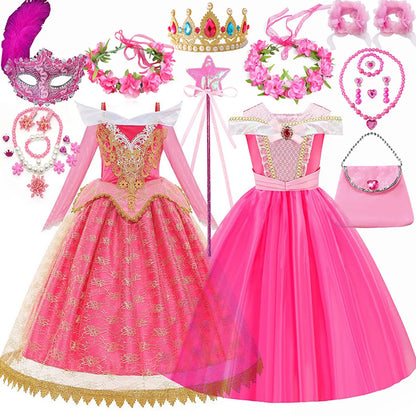 Girls Sleeping Beauty Aurora Cosplay Princess Dress Kids Rapunzel Frozen Elsa Cinderella Costume Party Clothing 2-12Years