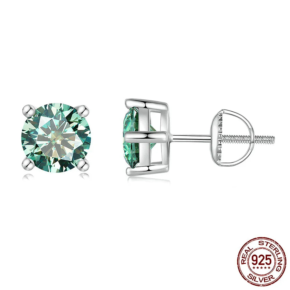 Green Moissanite Diamond Stud EarringCertified S925 Sterling Silver Plated 18k White Gold Screw Back Earrings for Women Man