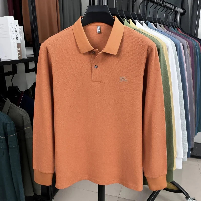 100% cotton long sleeve polo shirt spring and autumn fashion casual luxury brand exquisite embroidery lapel T-shirt new men wear