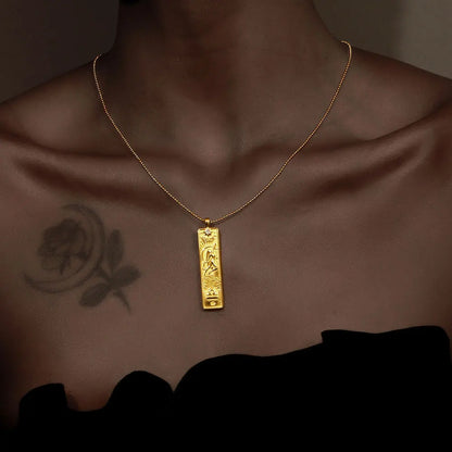 18k Gold Plated Rectangle Shape 12 Constellation Pendant Necklace Stainless Steel Waterproof Fashion Women's Jewelry