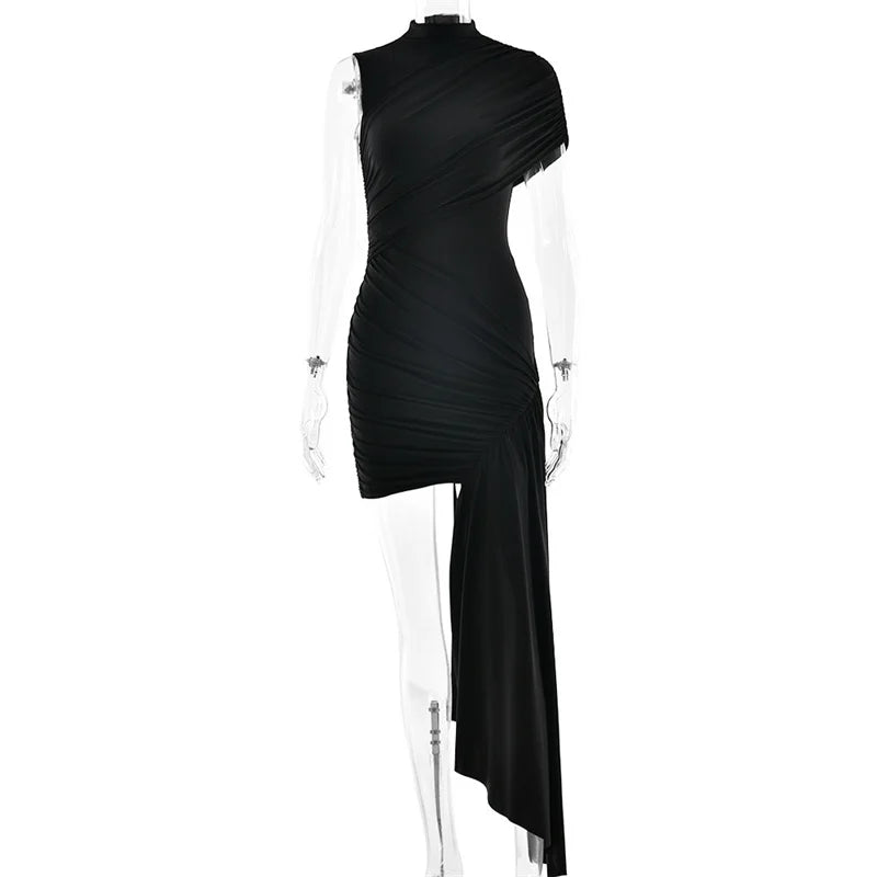 Summer Draped Ruched Sexy Mini Dress Women 2025 New Irregular High Waist Slim Fit Dress Female Elegant Club Tank Dress