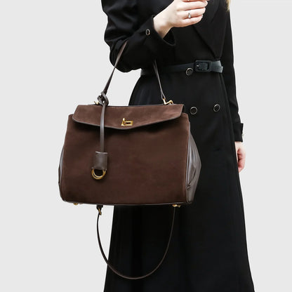 New Split Cow Leather Women's Faux Suede Bag Autumn Winter Underarm Bag for Lady Shoulder Crossbody Bag