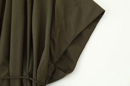 Spring Summer Vintage Women Dress Fashion Single Breasted Sashes Draped V Neck Sleeveless Chic Brown Ladies Dresses
