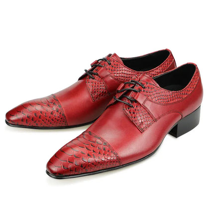 Wedding Red Shoes For Men Lace Up Fashion Derby Shoes Formal Business Office Genuine Leather Pointed Toe Dress Man Shoe