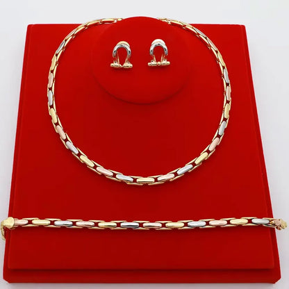 High Grade African Jewelry Women Necklace Bracelet Moderate Size Copper Earring Neck Chain 45CM Hip Hop Wholesale Accessories