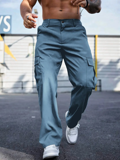 Men's Workwear Pants Wear-Resistant Sports Straight Leg Loose Summer Multi-Pocket Casual Trousers