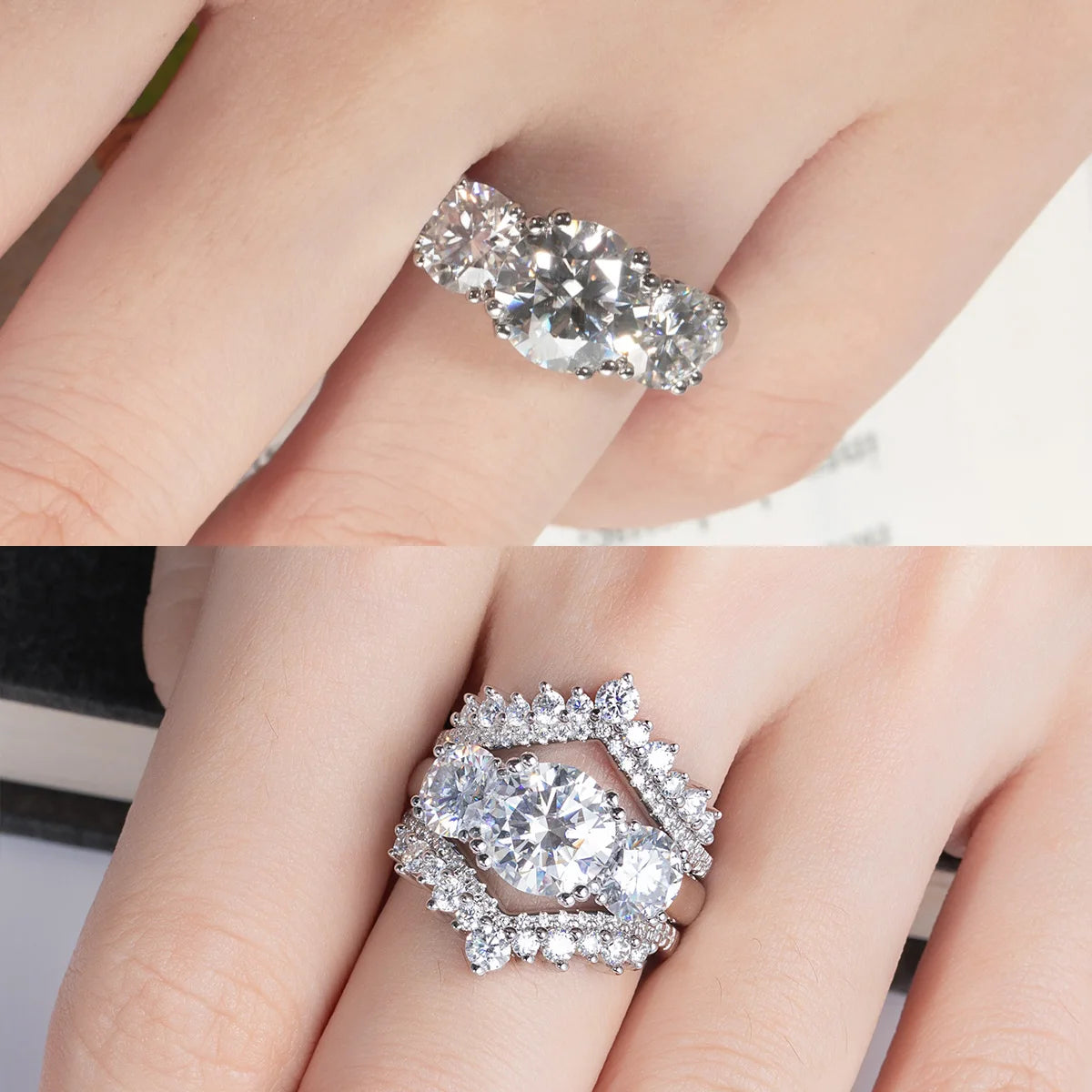 5cttw D Color Moissanite Luxury Three Stone Engagement Ring 925 Silver Rings 18K Gold Plated Customs Jewelry Wholesale