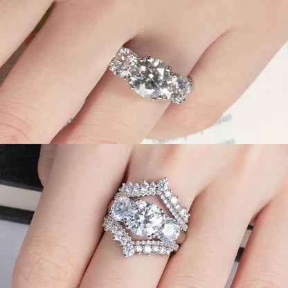 5cttw D Color Moissanite Luxury Three Stone Engagement Ring 925 Silver Rings 18K Gold Plated Customs Jewelry Wholesale