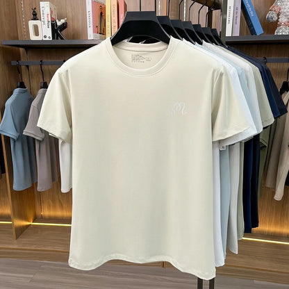 Men's New Summer High Quality Cooling Sensation T-Shirt Round Neck Brand Printing Short Sleeves Tops Leisure Fashion Men Swear