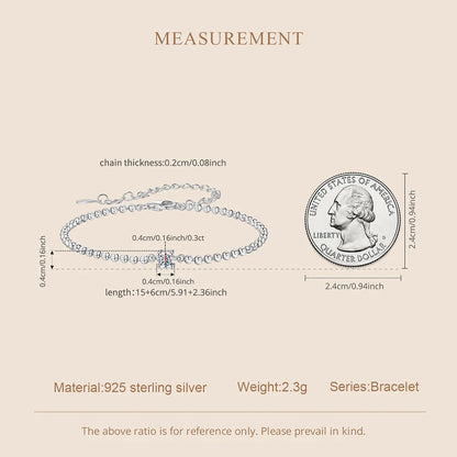 Sparking Moissanite Beads Bracelet Round Cut Adjustable Wrist Chain for Women Teens 925 Sterling Silver Birthday Gift