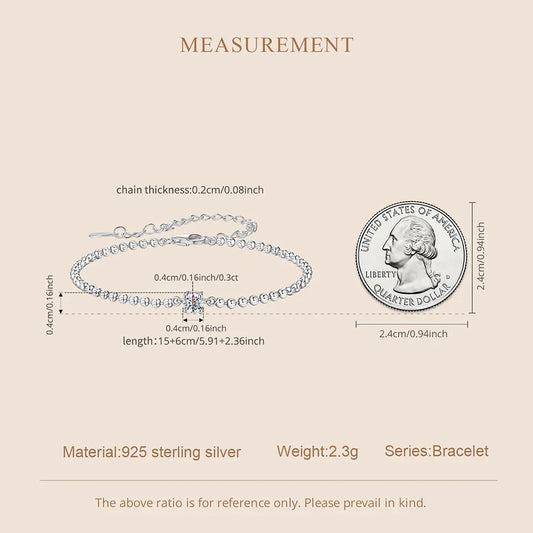 Sparking Moissanite Beads Bracelet Round Cut Adjustable Wrist Chain for Women Teens 925 Sterling Silver Birthday Gift