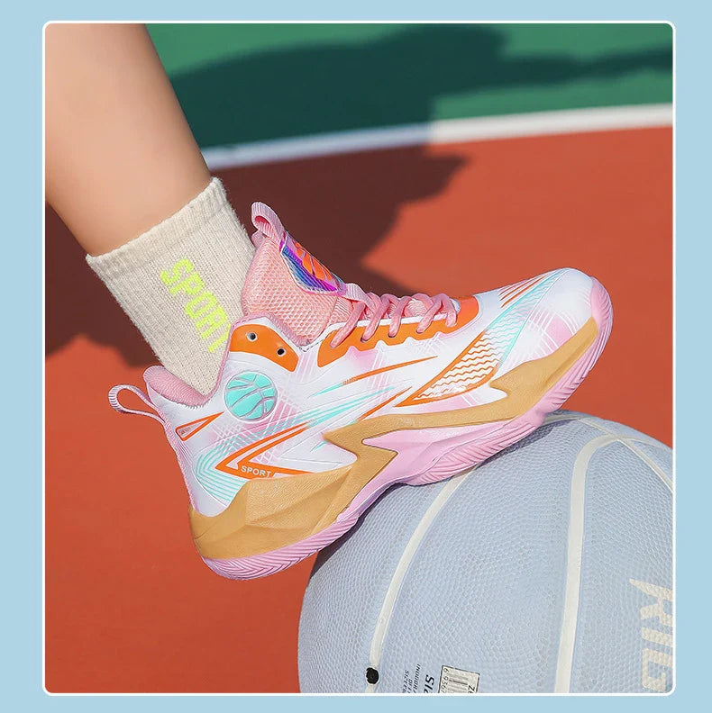 Children‘s Basketball Shoes Non-slip Breathable Basketball Training Sneakers Lace-up Boys Girls Basketball Boots Athletic Shoes