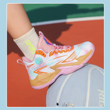 Children‘s Basketball Shoes Non-slip Breathable Basketball Training Sneakers Lace-up Boys Girls Basketball Boots Athletic Shoes