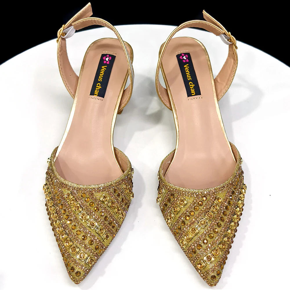 2025 Summer New Design Specials Italian Women Shoes and Bag Set Blue Color Comfortable Low Heels With Rhinestone