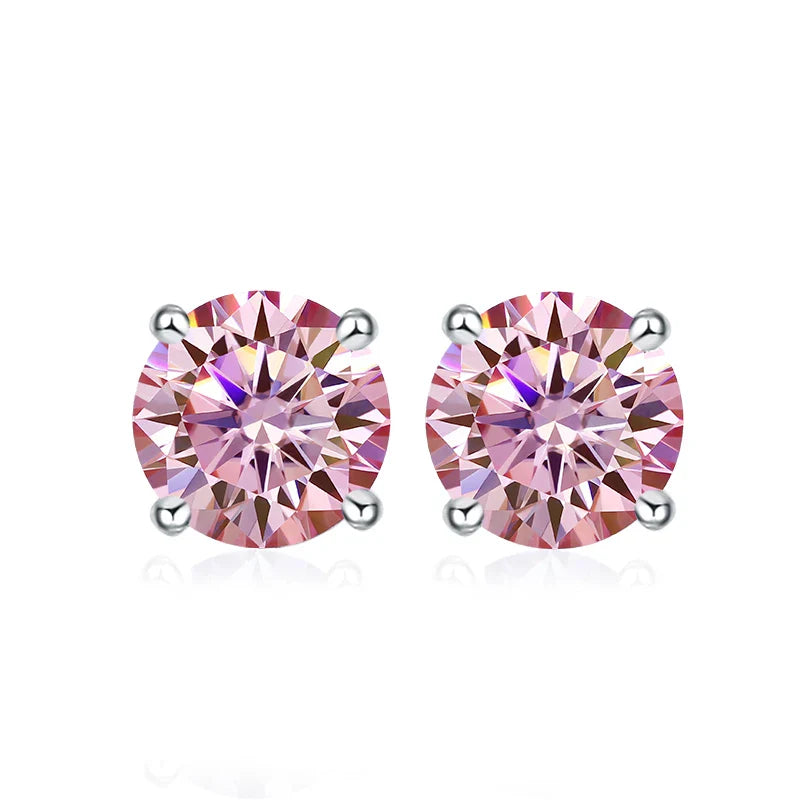0.5ct 1ct 2ct Moissanite Stud Earrings for Women 925 Sterling Silver Pink Black Blue Grey Sparkling Lab Diamond Earring