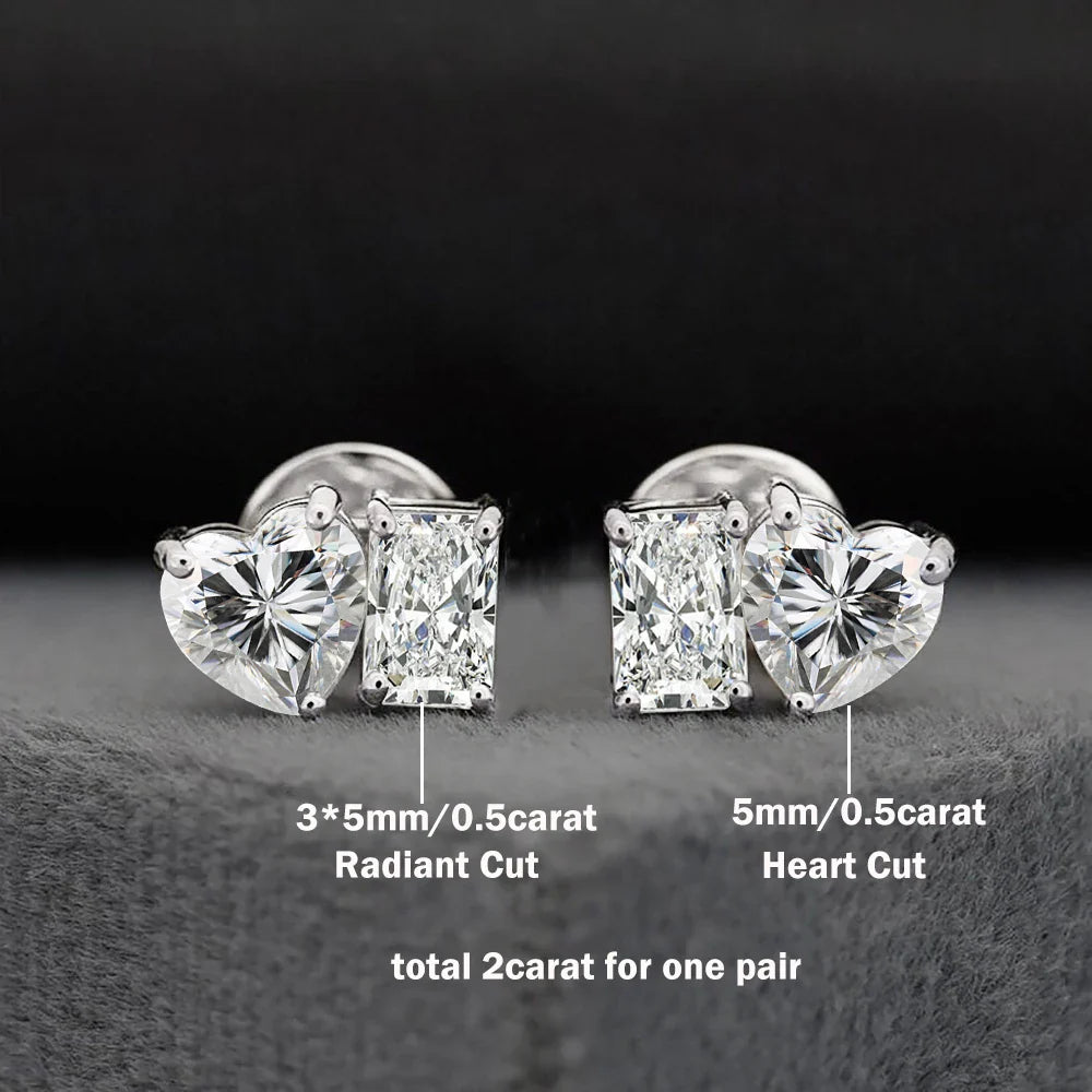 4cttw Heart & Emerald Moissanite Diamond Stud Earrings with Certificates 925 Sterling Silver Ear Studs Fine Jewelry for Women