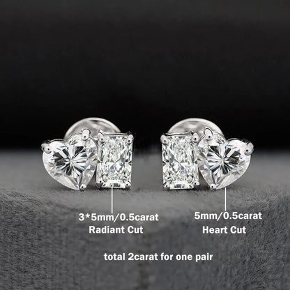 4cttw Heart & Emerald Moissanite Diamond Stud Earrings with Certificates 925 Sterling Silver Ear Studs Fine Jewelry for Women