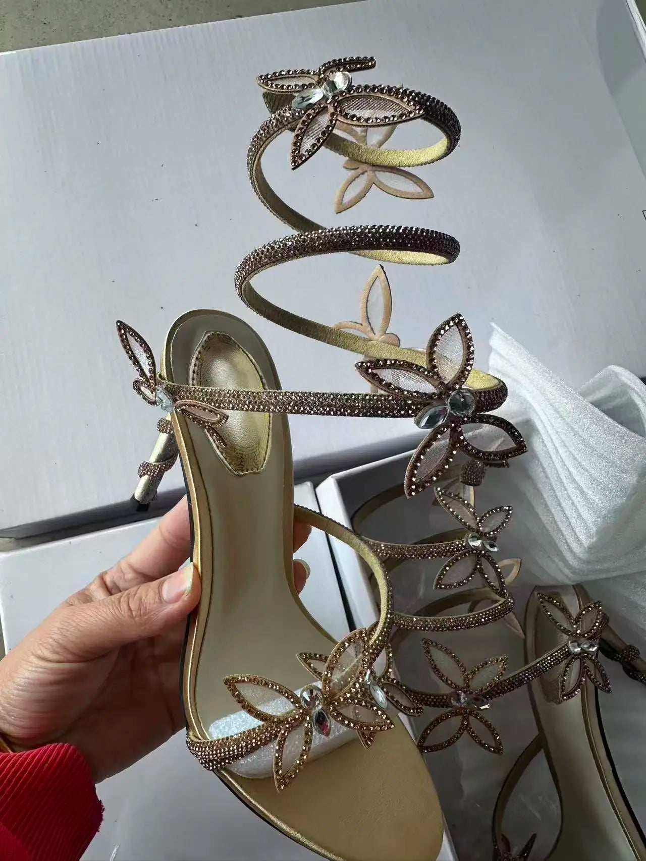 Luxury Designer Pink Flower Rhinestone High Heels Sandals Shoe Sexy Wrap Strap Open Toe Stripper Prom Party Ladies Shoes