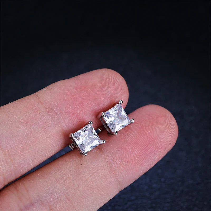 1ct Princess Cut Moissanite Earrings for Women S925 Sterling Silver with Gold Plated Ear Studs Wedding Party Fine Jewelry