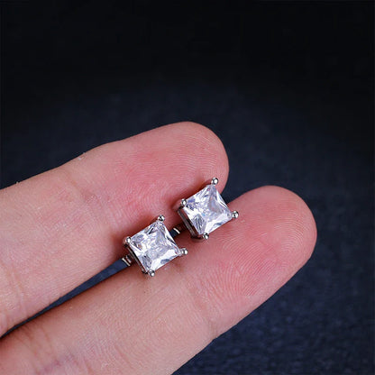 1ct Princess Cut Moissanite Earrings for Women S925 Sterling Silver with Gold Plated Ear Studs Wedding Party Fine Jewelry