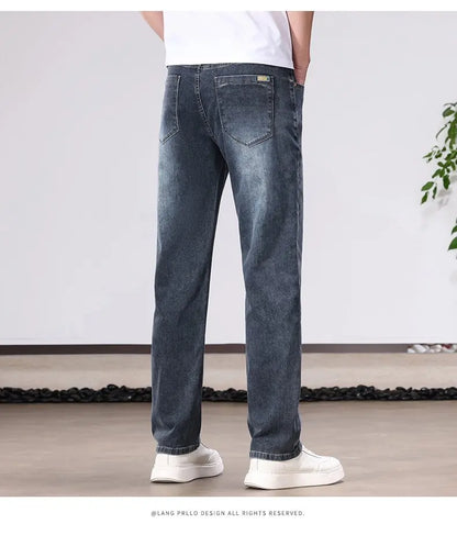 Spring/Autumn Fashion Trendy Solid Color Straight Leg Stretch Denim Pants Men's Casual Loose Fit Sports High Quality Trousers