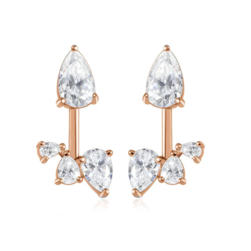 18k Plated Pear Cut 100% All Moissanite Stud Earrings for Women Girls Water Drop Luxury Ear Jewelry 925 Sterling Silver