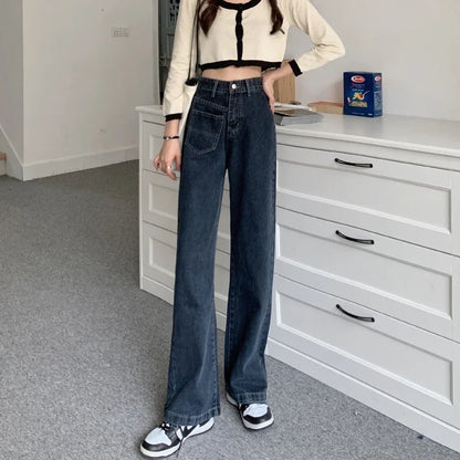 Women Denim Pants  Vintage Straight Trousers