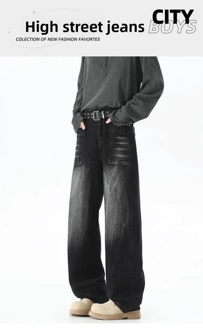 Men's Baggy Soft Casual Pants Gray Autumn Fashion Versatile Comfortable Stretch Straight  Leg Jeans Male High Street Retro Jeans