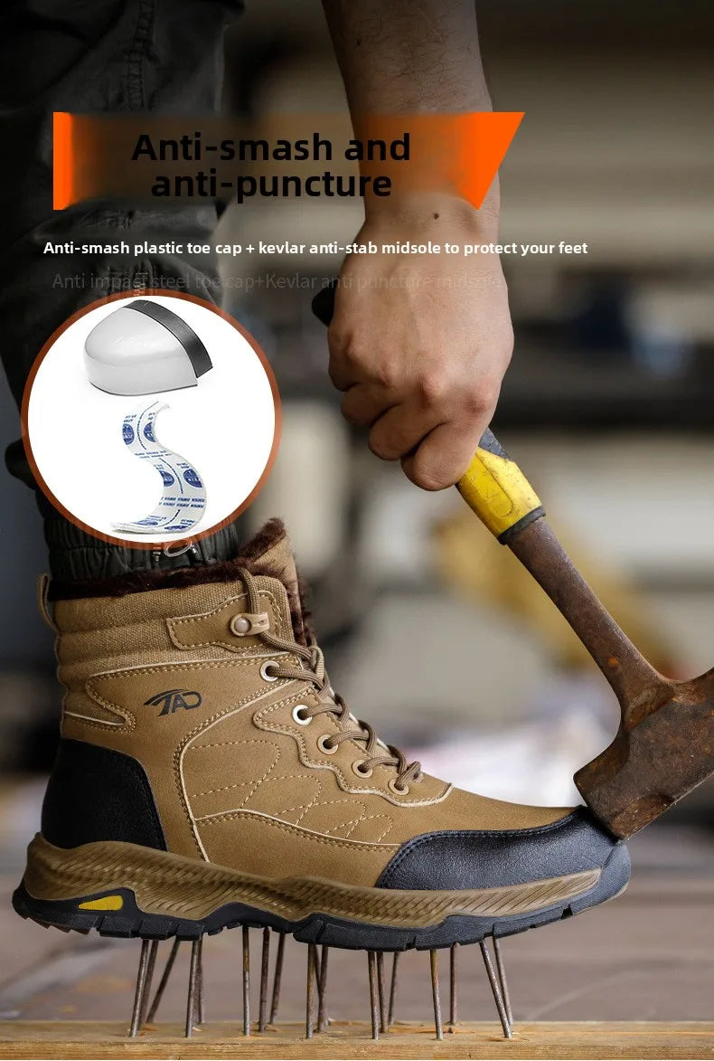 Insulated Anti Smashing  Anti Stabbing Welding Shoes for Safety Work Electricians Use Plush and Thickened Labor Protection Shoes