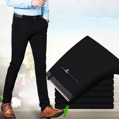 Spring and Autumn Men's Suit Pants Elastic Stretch Dress Pants Slim Male Casual Trousers Straight Leg Formal Black Blue