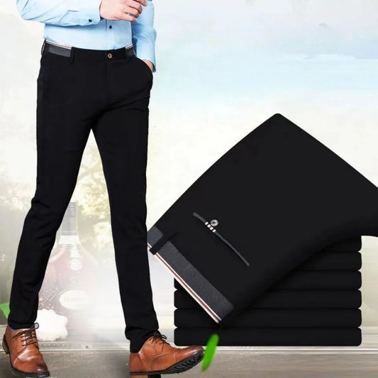 Spring and Autumn Men's Suit Pants Elastic Stretch Dress Pants Slim Male Casual Trousers Straight Leg Formal Black Blue