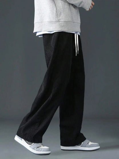 Men's spring autumn Corduroy Sweatpants  Drawstring Straight Loose Track Pants Casual Thermal Trousers for Daily wear
