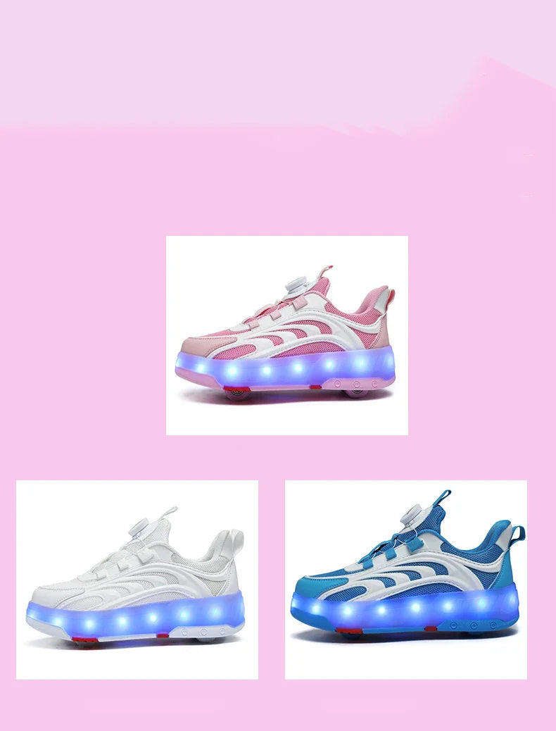 New Kids Wheels Roller Skate Shoes Boys Girls Swivel Buckle LED Light Luminous rechargeable Outdoor Children's Casual Sneakers