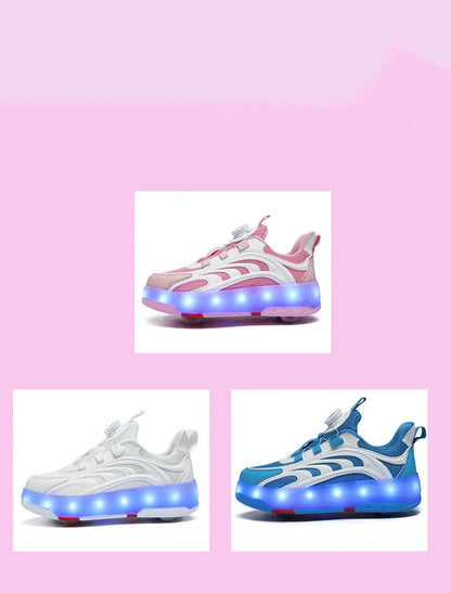 New Kids Wheels Roller Skate Shoes Boys Girls Swivel Buckle LED Light Luminous rechargeable Outdoor Children's Casual Sneakers