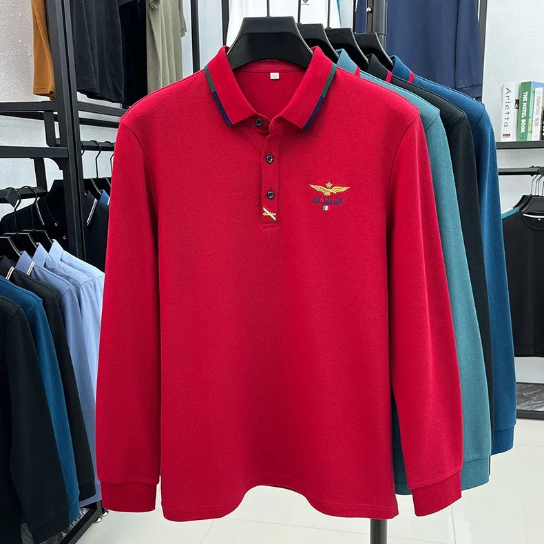 Spring and Autumn new 100% cotton long sleeved men's polo shirt brand high-end embroidered comfortable breathable casual T-shirt