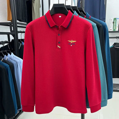 Spring and Autumn new 100% cotton long sleeved men's polo shirt brand high-end embroidered comfortable breathable casual T-shirt
